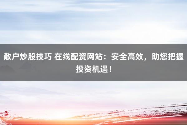散户炒股技巧 在线配资网站：安全高效，助您把握投资机遇！