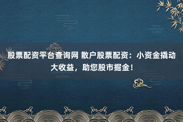 股票配资平台查询网 散户股票配资：小资金撬动大收益，助您股市掘金！