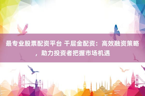 最专业股票配资平台 干层金配资：高效融资策略，助力投资者把握市场机遇