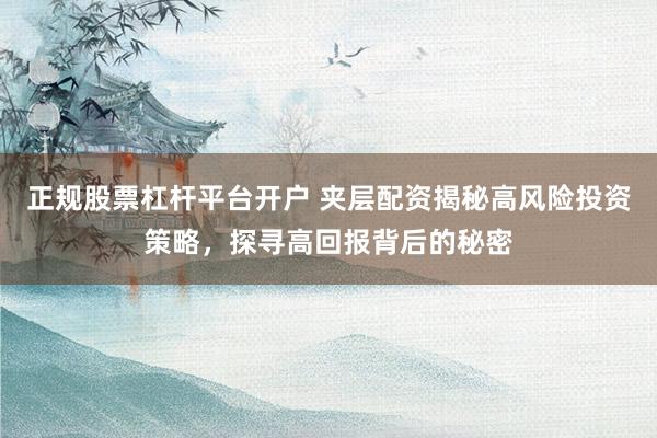 正规股票杠杆平台开户 夹层配资揭秘高风险投资策略，探寻高回报背后的秘密