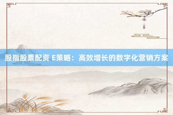 股指股票配资 E策略：高效增长的数字化营销方案