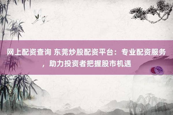 网上配资查询 东莞炒股配资平台：专业配资服务，助力投资者把握股市机遇