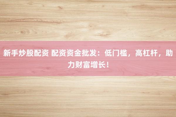 新手炒股配资 配资资金批发：低门槛，高杠杆，助力财富增长！