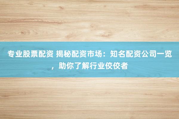 专业股票配资 揭秘配资市场:知名配资公司一览,助你了解行业佼佼者