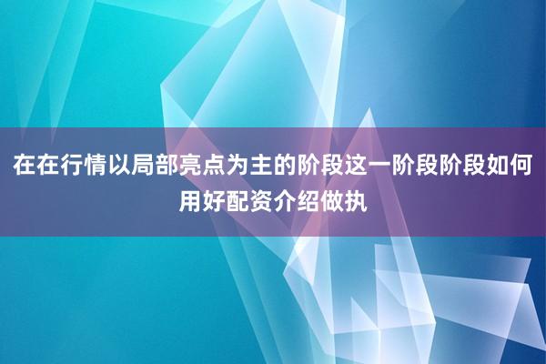 在在行情以局部亮点为主的阶段这一阶段阶段如何用好配资介绍做执