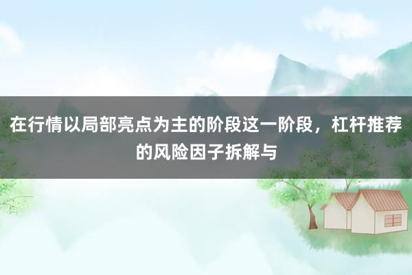 在行情以局部亮点为主的阶段这一阶段,杠杆推荐的风险因子拆解与