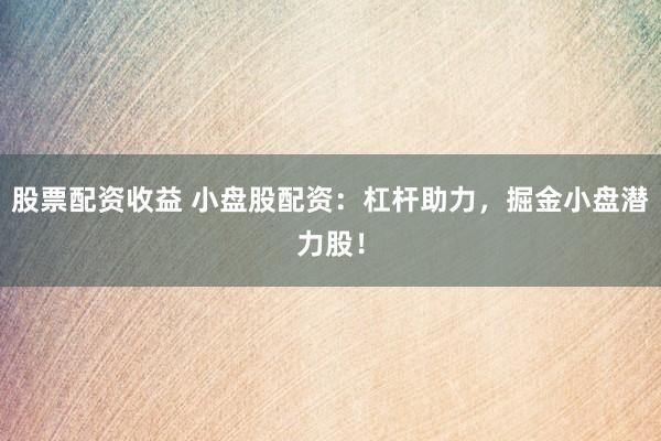 股票配资收益 小盘股配资：杠杆助力，掘金小盘潜力股！